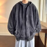 潮流水洗拉链做旧连帽卫衣拉链插袋外套宽松廓上衣日系百搭W35P65，男装卫衣，星座1013-3