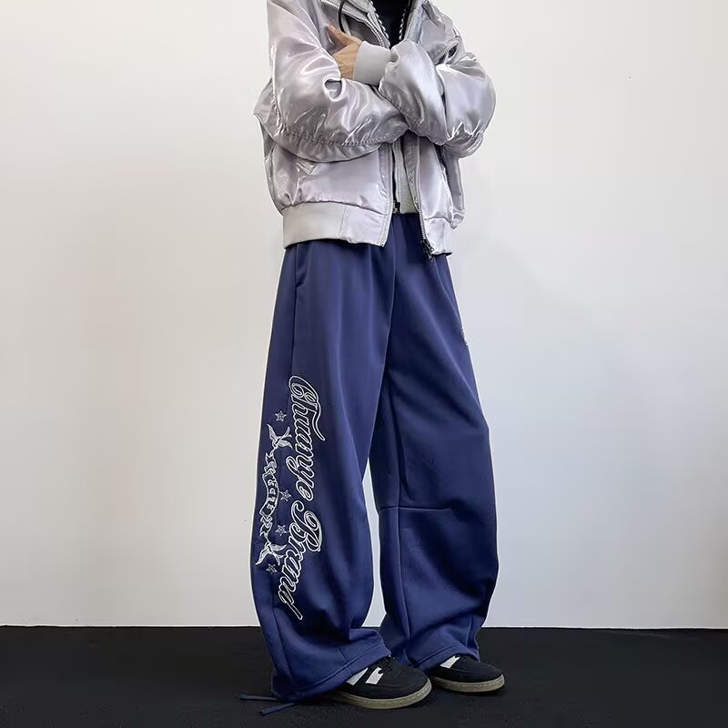 运动裤女秋冬大码宽松显瘦休闲裤字母直筒阔腿卫裤K8068P58，男装休闲裤，星座1013-3