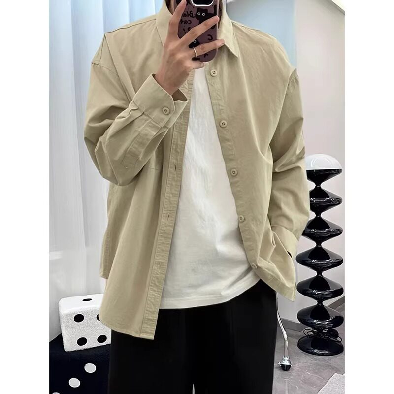 长袖衬衫男款春秋日系复古高级感纯棉宽松休闲工装衬衣C235P38,男装衬衫,星座1013-3