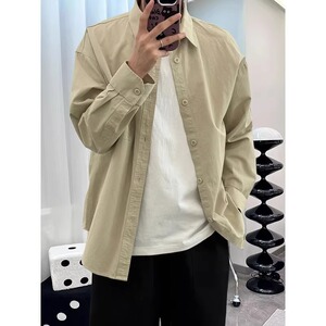 长袖衬衫男款春秋日系复古高级感纯棉宽松休闲工装衬衣C235P38图片