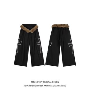 黑色休闲工装裤女秋冬新款酷飒风高腰直筒宽松显瘦阔腿裤K8099P65，男装牛仔裤，星座1013-3