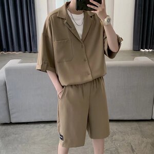 夏款男士青少年港风运动套装短袖衬衫短裤休闲时尚两件套 A52P55图片