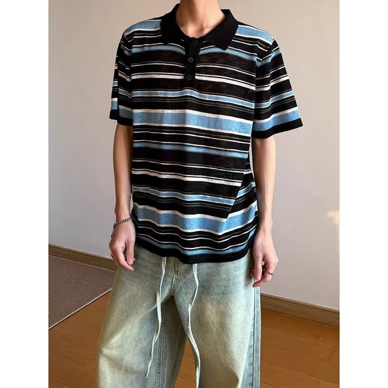 夏经典条纹撞色短袖POLO衫男士翻领商务休闲透气针织T恤潮T632P50,商品下架区,星座1013-3