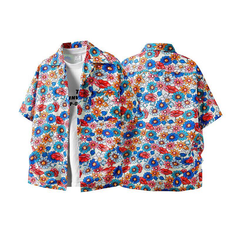 古巴夏威夷宽松版复古港味小众植物碎花短袖衬衫夏季新款C300P30，男装衬衫，星座1013-3