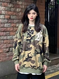 春季港风个性卫衣男士青少年迷彩套头上衣百搭休闲外套潮 W12P40图片