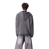 新款2026年连帽条纹打底衫休闲美式潮牌磨毛软糯开衫上衣M5826P70，男装针织衫/毛衣，星座1013-3