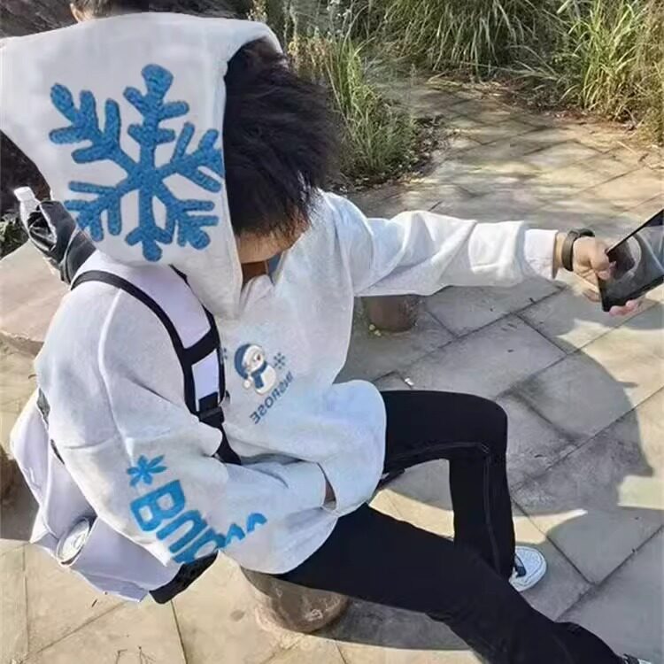 圣诞雪花字母刺绣连帽卫衣男秋冬宽松百搭重磅上衣W317P45,男装卫衣,星座1013-3