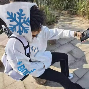 圣诞雪花字母刺绣连帽卫衣男秋冬宽松百搭重磅上衣W317P45图片