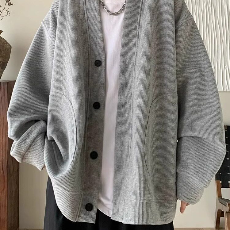 重磅V领华夫格外套慵懒风春秋款帅气男士套装休闲夹克男款W279P48，男装卫衣，星座1013-3