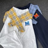 美式街头绑带可拆卸格子拼接休闲裤宽松直筒阔腿弯刀长裤K8076P55，女装休闲裤，星座1013-3