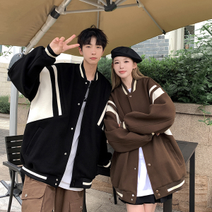 情侣装复古撞色棒球服外套男春秋季款小众高级感大码夹克JK242P60，男装夹克，星座1013-3