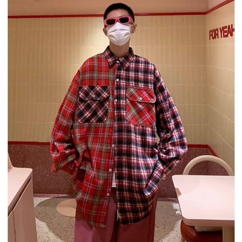 翻领外套男春秋季ins潮牌街头痞帅格子衬衫高级感休闲夹克C449P38,男装衬衫,星座1013-3