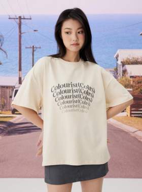 SYMOCOLOR多层渐变logo圆领短袖t恤重磅纯棉打底衫男女设计感半袖