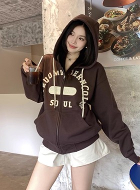 SYMOCOLOR拱形字母贴布连帽外套男友风美式复古情侣百搭休闲上衣