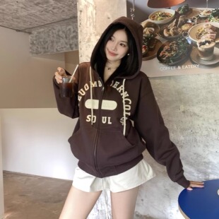 SYMOCOLOR拱形字母贴布连帽外套男友风美式复古情侣百搭休闲上衣