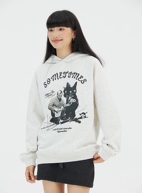 SYMOCOLOR 猫猫标语人像连帽卫衣美式休闲帽衫街头风春秋潮牌外套