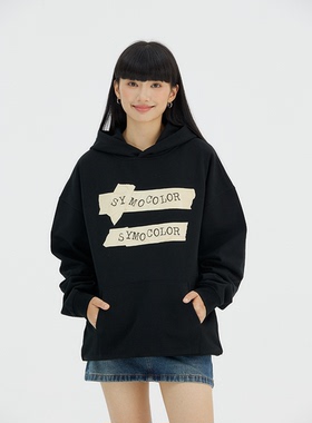 SYMOCOLOR 潮牌连帽卫衣女创意胶带印花套头外套2025春秋新款上衣
