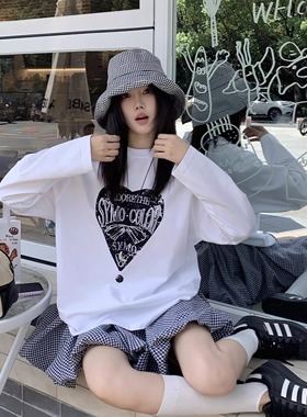 SYMOCOLOR 2025爱心字母圆领印花长袖T恤女宽松百搭休闲打底上衣