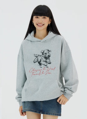 SYMOCOLOR 西高地小狗印花连帽卫衣男女百搭休闲运动衫春秋季外套