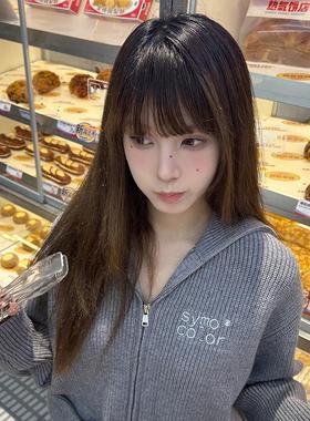 SYMOCOLOR披肩学院风LOGO海军领双拉链百搭毛衣开衫气质针织外套