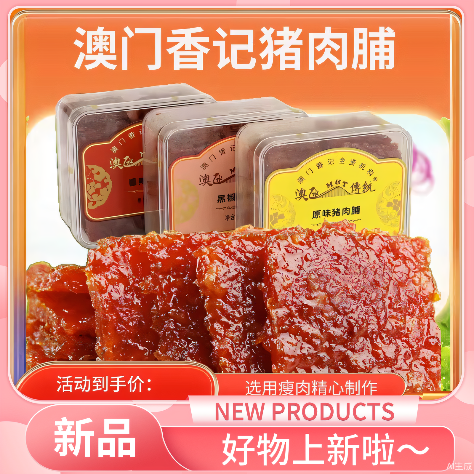 澳门香记蜜汁猪肉脯特产原味黑椒香港手信即食肉类小吃零食猪肉干