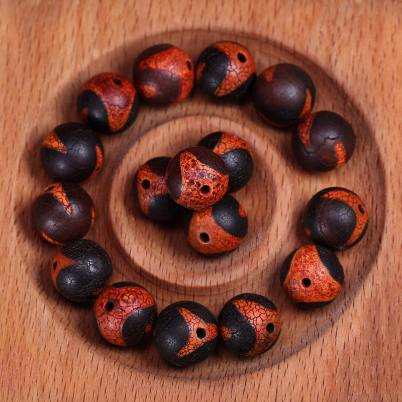 圣饰奇缘 西藏天然玛瑙火供虎牙天珠手串13mm左右DIY配珠配饰