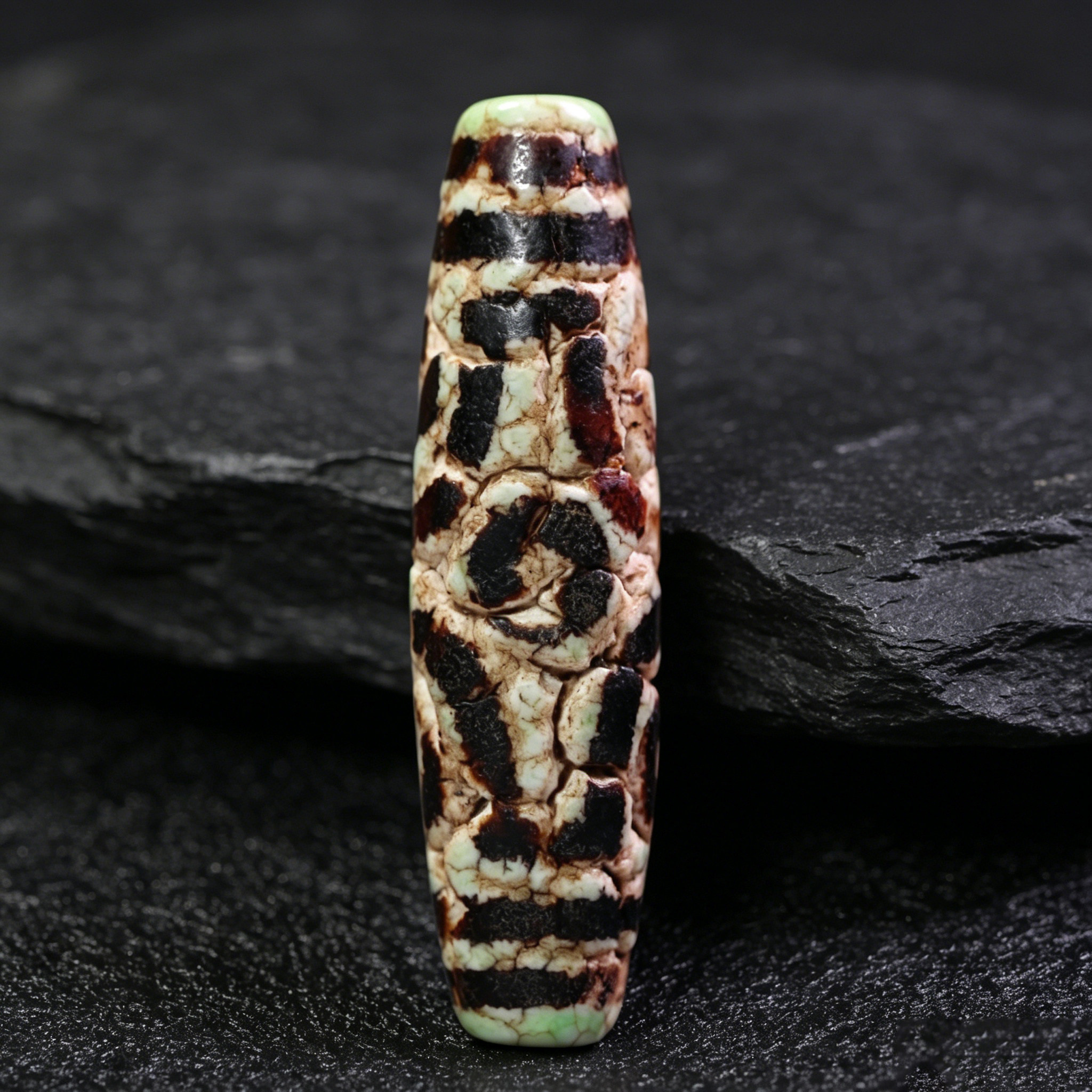 天珠天然西藏真品老矿原石玛瑙青稞火供六眼天珠吊坠项链14*59mm