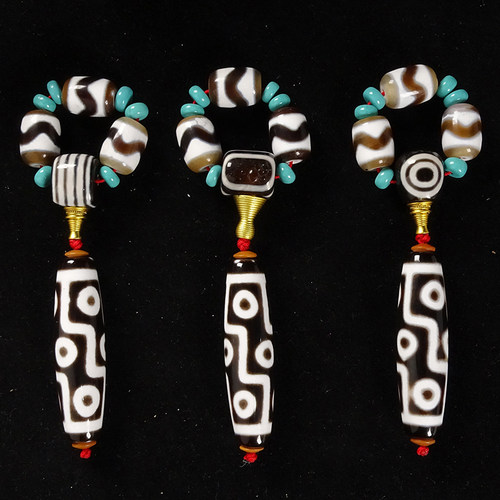 5A级西藏天然玛瑙线珠虎牙九眼天珠三通套装项链手串文玩佛头配饰