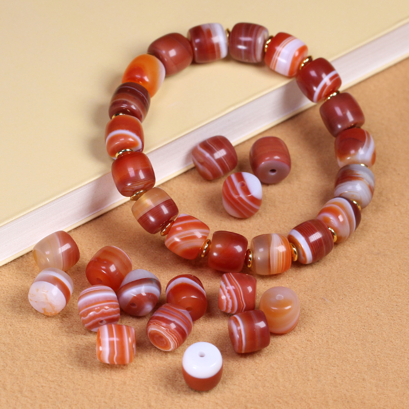 5A级天然老矿缠丝玛瑙桶珠老型隔珠腰珠顶珠diy配珠配饰手串