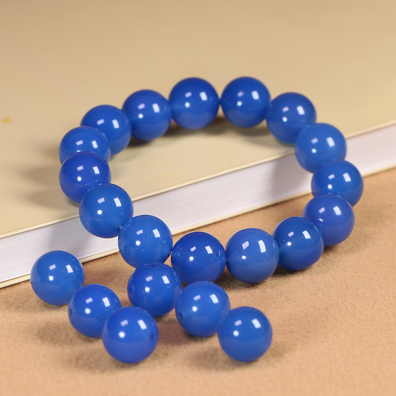 5A级天然老矿原石海蓝玛瑙玉髓手串单圈手链佛珠水晶DIY配饰13mm
