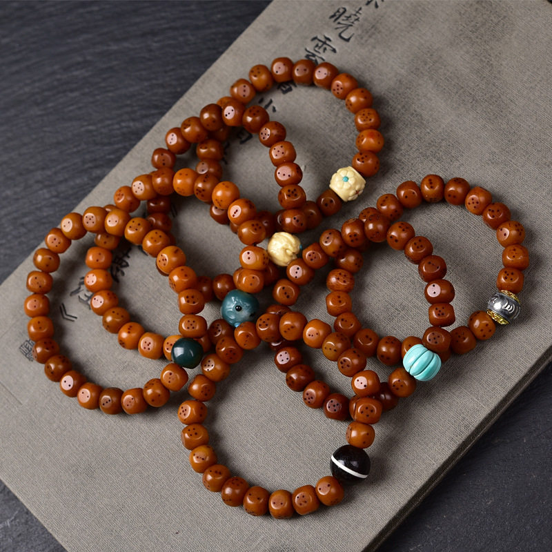 天然老骆驼骨手串纯手工雕刻骰子藏式佛珠手链民族风念珠桶珠文玩