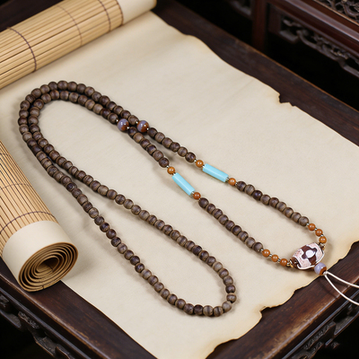 圣饰奇缘天然沉香木项链民族风手工编织多宝珠串原创设计饰品