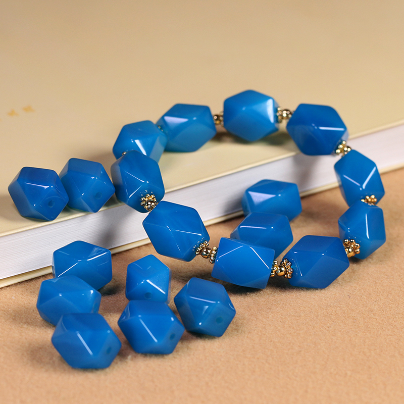 5A级天然老矿原石海蓝宝玛瑙玉髓唐八棱手串切面散珠手链11*14mm