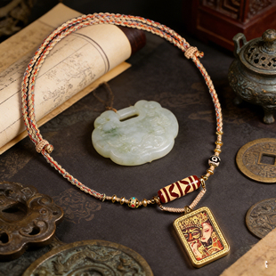 圣饰奇缘 天然西藏玛瑙红肉双虎牙天珠扎基拉姆前世今生唐卡项链