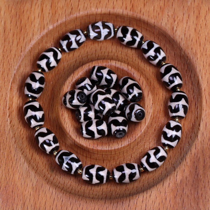 圣饰奇缘 天然西藏玛瑙黑白双虎牙天珠手串11*7mm左右配珠配饰