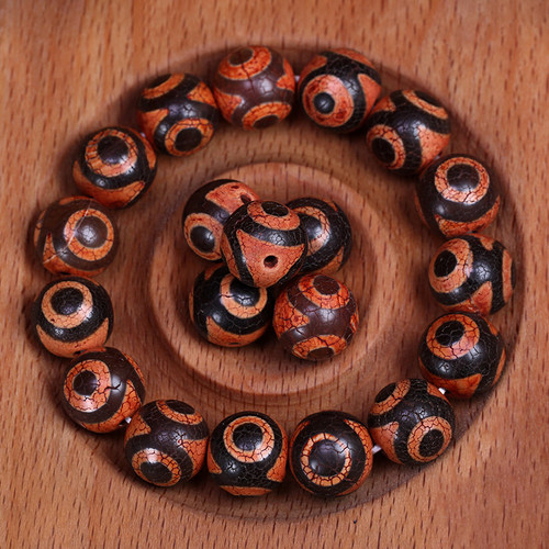 圣饰奇缘 西藏天然玛瑙火供三眼天珠手串13mm左右DIY配珠配饰