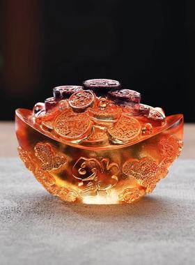 古法琉璃 元宝装饰品摆件办公客厅玄关中式摆设工艺品礼品