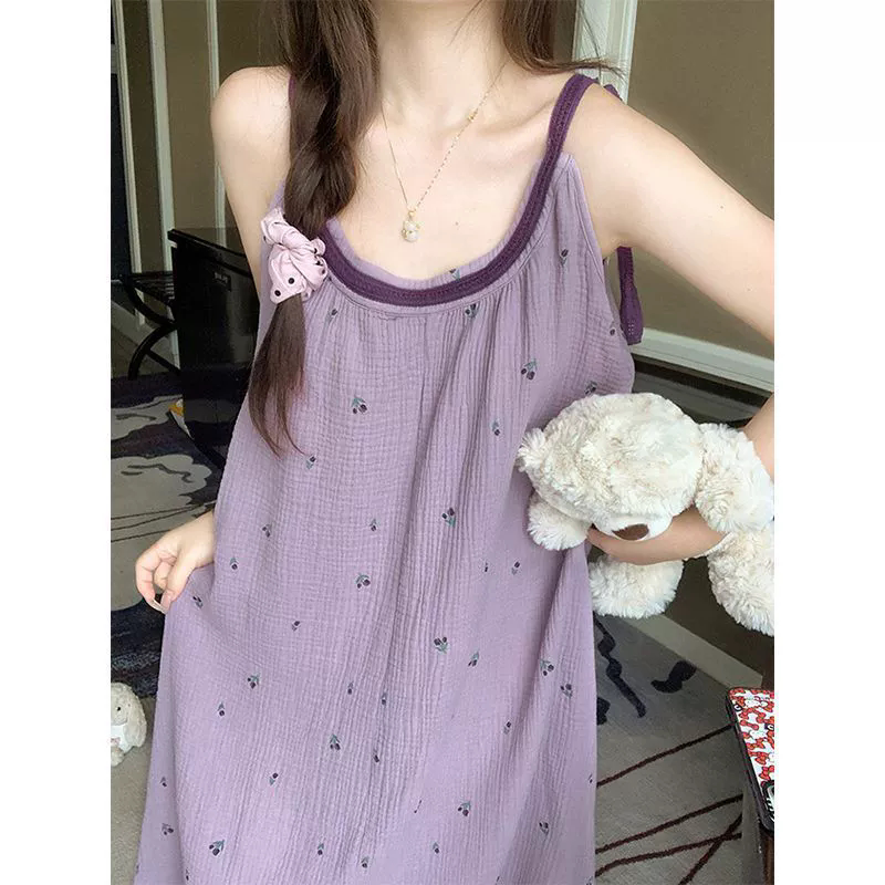 云朵棉甜美睡衣夏天女碎花吊带无袖睡裙可外穿网红学生少女家居服