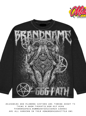 造物GOODGOD 羊角恶魔黑色长袖T恤高级感设计插画休闲潮牌上衣