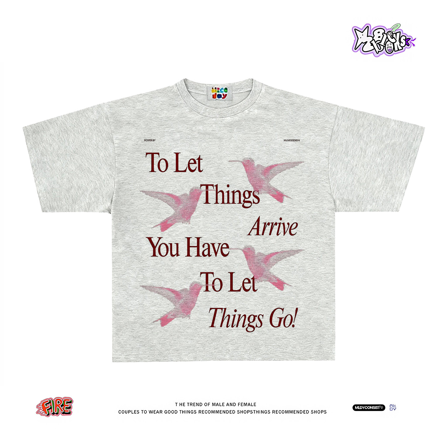 美式复古小众柔粉蜂鸟~260克重磅短袖T恤男女同款纯棉圆领上衣夏