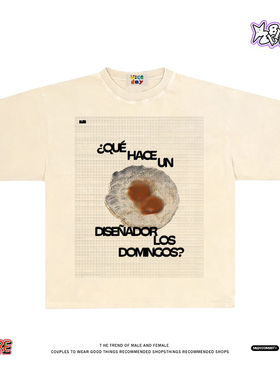 西语灵魂拷问配摊鸡蛋~美式小众原创260克重磅纯棉短袖T恤男女