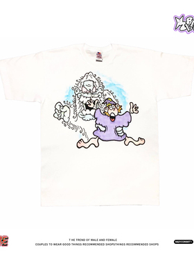 美式小众小人疯跑怪兽炸毛~街头风卡通印花短袖T恤男女宽松纯棉夏