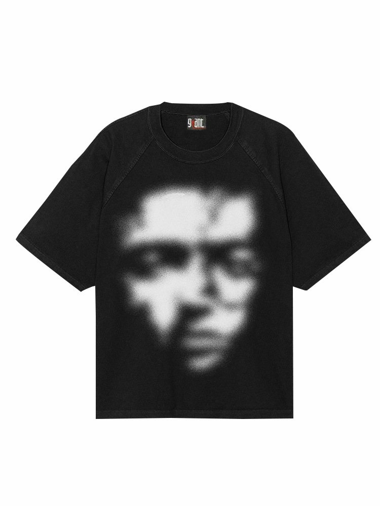 美式复古潮牌模糊人脸短袖T恤
