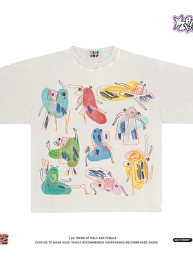 28blocks 260克重磅纯棉! 灵魂涂鸦~美式复古阿美咔叽短袖T恤男女