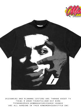 造物GOODGOD 2025夏季新款捂住他嘴巴小众设计感印花宽松短袖T恤