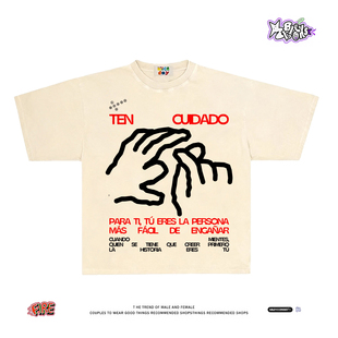 短袖 美式 T恤男女宽松纯棉质感上衣潮流 原创迷惑手势 小众党速冲