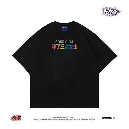 幽默自嘲宽松短袖T恤 SORRY I'M胖了三斤趣味情侣款ins风个性上衣