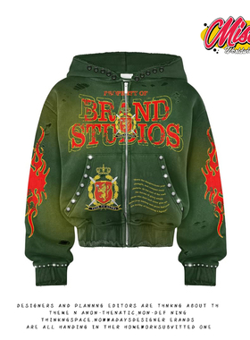 造物GOODGOD 美式重磅！红色字母潮牌无性别拉链开衫百搭连帽卫衣