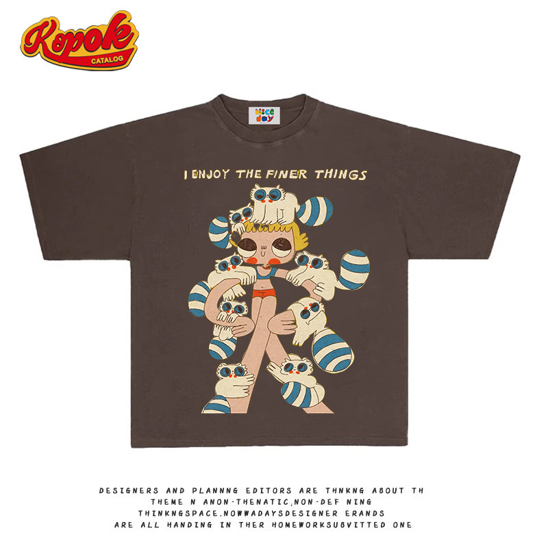 造物GOODGOD 好多猫咪夏季新款美式高街趣味涂鸦宽松半袖上衣tee