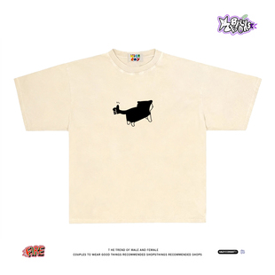 T恤男女同款 小众短袖 宽松中性风百搭上衣潮 美式 萌系疯批小黑马